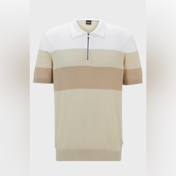 HUGO BOSS Zip-neck knit polo in a linen blend - Picture 1 of 13